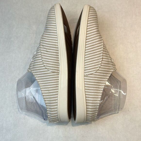 NEW Spenco White Tan Stripe Canvas Slip On Tennis Shoes Womens Sz 7 Orthotic Sne - Picture 5 of 9